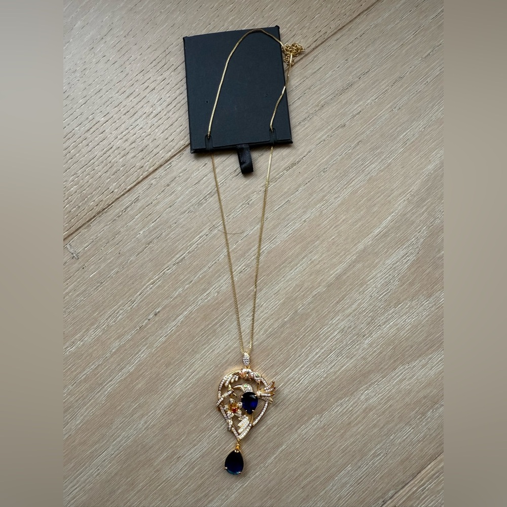 Daniel Steiger Hummingbird Sterling Gold tone and Blue Teardrop Pendant Necklace - Picture 6 of 6
